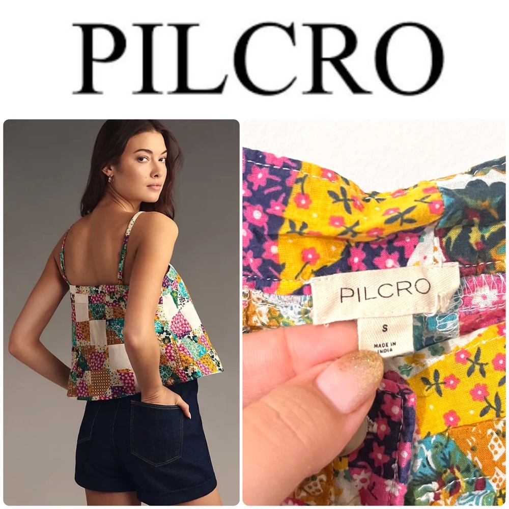 Anthropologie Pilcro ✨ SMALL Patchwork Spaghetti Strap Boxy Tank - Picture 3 of 11